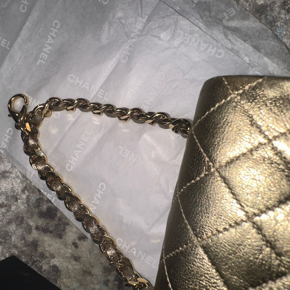 CHANEL Vintage Leather Classic Flap Micro Bag Pouch in Gold - Picture 11 of 16